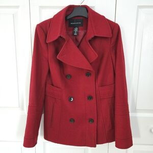 MODA International Double Breasted Red Pea Coat Wool Blend Women's Size Medium